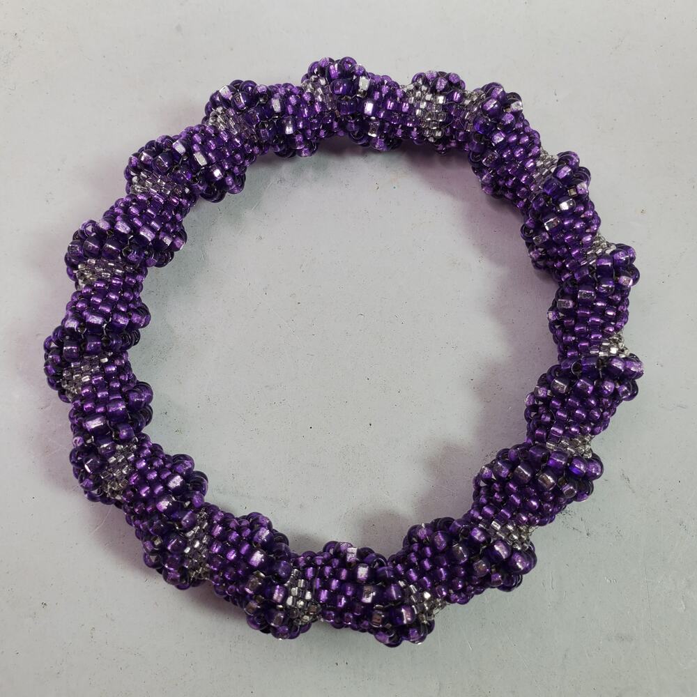 Vintage Bracelet Purple Beaded Bangle Twisted Rope Style